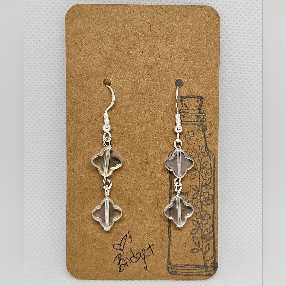 Handmade by me sterling silver fish hook dangle flower clover glass bead earring